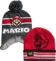 Nintendo Boys' Mario Winter Hat - 2 Pack Super Mario Pom Pom Beanie Age 4-7
