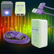 20X 4 USB PORTS WALL ADAPTER+3FT CABLE POWER CHARGER DATA PURPLE GALAXY TAB NOTE