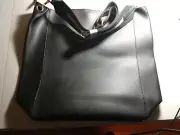 NWT Crabtree & Evelyn Black Vegan Leather Tote Crossbody Strap