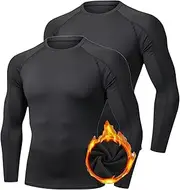 [Adixun] 2 Pack Men Thermal Base Layer T-Shirt Compression Long Sleeve Tops Football Skins Underwear Workout Sport