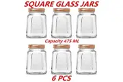 6 x 475ml Square Vintage Glass Jar Rose Gold Lid Kitchen Food Storage Jars Canister