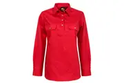 Workcraft Ladies 1/2 Button Cotton Shirt WSL505 - Crimson Red