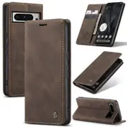 CaseMe Google Pixel 8 Pro 5G Classic PU Leather Folio Case Cover [Coffee]