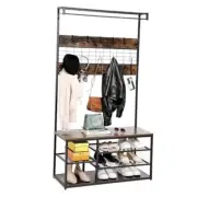 Hall Tree with Bench and Shoe Storage, Brown Muliti Entryway Bench with Coat