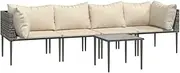 vidaXL 3-Piece Garden Lounge Set with Cushions - Grey Weather-Resistant Poly Rattan - Includes 2 Corner Sofas & 1 Middle Sofa - Modular Outdoor Furniture