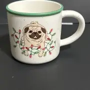 Saint Nicholas Square pug wrapped up in Christmas lights scene mug