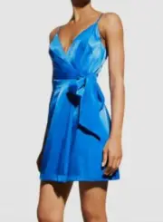 $195 Aidan By Aidan Mattox Women Blue Sleeveless Pleated Wrap Mini Dress Size 2