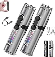 Mini - The Ultimate Everyday Micro Tool, Rechargeable LED Magnetic Super Bright Tactical Flashlight, High Lumens, Waterproof, 3 Modes, Tactical Flashlight for Camping, Hiking, Work (Silver*2)