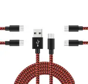 Catzon 1M 2M 3M 5Packs Micro USB Cable Nylon Braided Phone Cable Fast Charger Cable USB Cord -Red Black