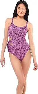 [Jessica Simpson] Womens Snake Print Cut-Out One-Piece Swimsuit, Fuchsia, 8-10