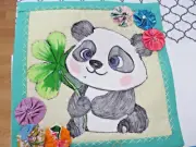 TEDDY BEAR VACATION IN HAWAII-LUCKY PANDA INDIVIDUAL QUILT BLOCK