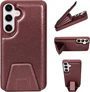 Compatible with Samsung Galaxy S24 Plus / S24+ Wallet Case with Card Holder, with Invisible Stand, RFID Blocking Leather Protective Case, Double Buttons, Shockproof Cover, 6.7 Inches, Wine