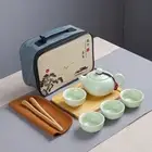 9pcs/Set Ceramic Chinese Gongfu Tea Set Travel Teapot Outdoor Office
