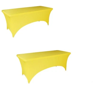 2pcs 6FT Yellow Spandex Polyester Tablecloth, 72" x 30" Rectangular, Fitted S...