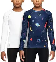 [TSLA] Kid's Thermal Compression Tops, Mock Turtle Neck/Crew Neck Fleece Lined Base Layer Shirts