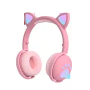 Bluetooth Headphones glowing cute LED Cat Ear Paw Girls Gift Headset Wireless HIFI Stereo Bass 3.5mm Plug With Mic - Pink