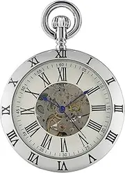 [Kirposh] Gold/Silver Roman Numerals Open Face Men Mechanical Automatic Pocket Watch Pendant Chain Clock Skeleton Watches(Silver)