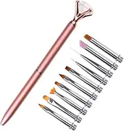 PACKOVE 11pcs Nail Art Brush Pen Set Rose Gold Professional Nail Painting Tools for DIY Decoration Includes Handle and Replaceable Heads for Lining Dotting and Drawing Patterns