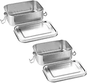 DAITET Leak-Proof Lunch Box Stainless Steel Bento Lunch Food Box Container with Removable Dividers Stainless Lid Lunch Box with Compartments Large Single Layer Rectangular Lunchbox(18.5oz 2pcs)