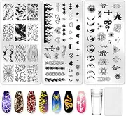beinkmake 3Pcs Punk Nail Stamping Plate Set Snake Heart Nail Stamping Templates French Line Tip Nail Plates Flames Star Stainless Steel DIY Reusable Tools with Stamper Scraper for Manicure Printing