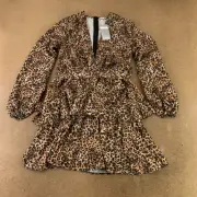 John Zack Women's Size 4 Leopard Print Long Sleeve Plunge Front Skater Dress NWT