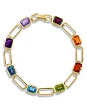 Bloomingdale's Fine Collection Multi Gemstone Paperclip Link Chain Bracelet in 14K Yellow Gold OS