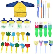 30PCS Children Paintbrushes Washable Paint Brushes Sponge Painting Brush Set with Apron for Toddler Kids Early DIY Learning Toys Finger Paints sponges Art Supplies Gifts for Acrylic Crafts Roc