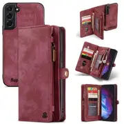 SupRShield For Samsung Galaxy S23 Zipper & Detachable Retro Leather Pouch Wallet Flip Purse Bag Detachable Phone Case Cover (Red)