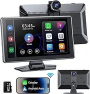 Portable Wireless Carplay Screen, PBYRD 9" Touchscreen with 4K HD Front Camera, Car Stereo with Apple Carplay & Android Auto, Mirror Link/Voice Control/Bluetooth/GPS Navigation-1