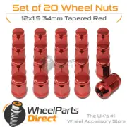 Red Wheel Nuts (20) 12x1.5 Tapered 34mm For Mazda CX-9 [Mk2] 16-20