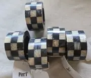 New PIER ONE Black & Pearl Tone Checkered Napkin Rings (Set of 5)