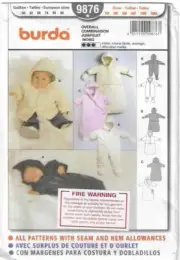 C344 BURDA 9876: BABY JUMPSUIT SIZE 1M-18M SEWING PATTERN