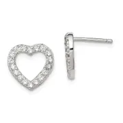 Sterling Silver Rhodium-Plated Cz Open Heart Post Earrings