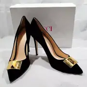 Emilio Pucci Black Suede Turnlock Pumps Size 40 US10 - New with Box