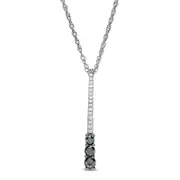 0.33 CT. T.W. Enhanced Black and White Natural Diamond Three Stone Linear Pendant in Sterling Silver