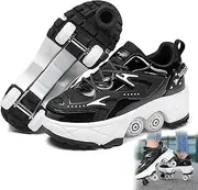 [AMMFIT] Deformation Roller Shoes Quad Roller Skates with Brake, Shoes with Wheels for Kids and Adults Sports Outdoors Technical Skateboarding Shoe,Black-6