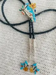 Native American Rare Zuni Randy Pinto Signed Inlay Sterling Blue Jay Bolo Tie