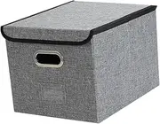 SECFOU Foldable Clothes Storage Container with Lid Organizer Box for Wardrobe Sundries Stylish Collapsible File Storage for Clothes and Documents Grey