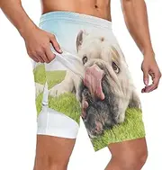 [ZZXXB] French Bulldog Blue Sky Athletic Shorts for Men with Pockets 2 in 1 Quick Dry Running Shorts S-3XL