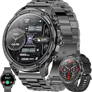 Men's Smartwatch with Phone Function, Torch, 1.85 Inch AMOLED 5ATM Smart Watch Activity Tracker with 123 Sports Modes Blood Pressure Sleep Monitor Pedometer Watch for iOS Android (Black)