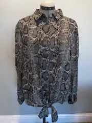 Womens Brave Black White Soul Snake Print Tie Front Blouse Large L NWT