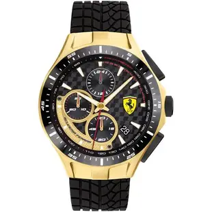 Scuderia Ferrari 法拉利 賽車格紋三眼計時錶/金X黑/44mm/FA0830700