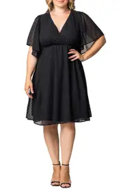 Kiyonna Florence Flutter Sleeve Dress in Onyx at Nordstrom, Size 1X