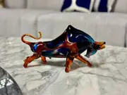 Bull Murano Style Glass Sculpture In Blue