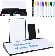 Desk Whiteboard with 4 Compartments Phone Tablet Holder Slot + Extra Mini Magnetic Whiteboard and Accessories Perfect for Memos and to-Do Lists