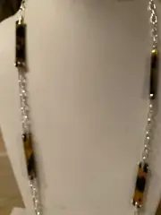 NWT Lauren Ralph Lauren silver tone 33.5 " Link & Faux Tortoise necklace N34