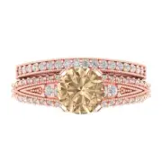2.1 Round Cut Pave Yellow Moissanite Promise Bridal Ring Band set 14k Rose Gold