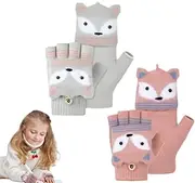 [SDXCJY] 2 Pairs Kids Cartoon Fingerless Gloves, Convertible Flip Top Half Finger Mittens Winter Stretchy Warm Knit Gloves, Christmas Gifts for Boys Girls.