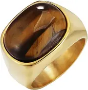 [Mulmoy] Vintage Tiger Eye Men's Titanium Steel Ring Gold Color Wedding Rings