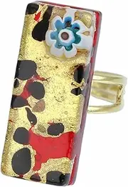 [Glass Of Venice] GlassOfVenice Murano Glass Venetian Reflections Rectangular Adjustable Ring - Gold Millefiori
